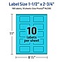 Avery Laser/Inkjet Multipurpose Rectangle Labels, 1.5" x 2.75", Bright Blue, 100/Pack (94230)~#|#~C6816338-CA5B-40A9-A8E579D6C8C4884A_sc7
