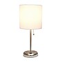 Creekwood Home Oslo 19.5" LED Table Lamp with USB Port, Brushed Steel/White Shade (CWT-2012-WH-LB)~#|#~C6952335-0756-4712-AD6B8BD8D9805464_sc7