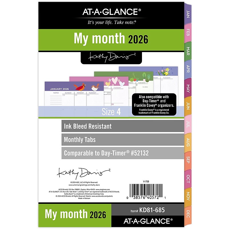 2026 AT-A-GLANCE Kathy Davis 8.5" x 5.5" Monthly Planner Refill Pages, Multicolor (KD81-685-26) image 1