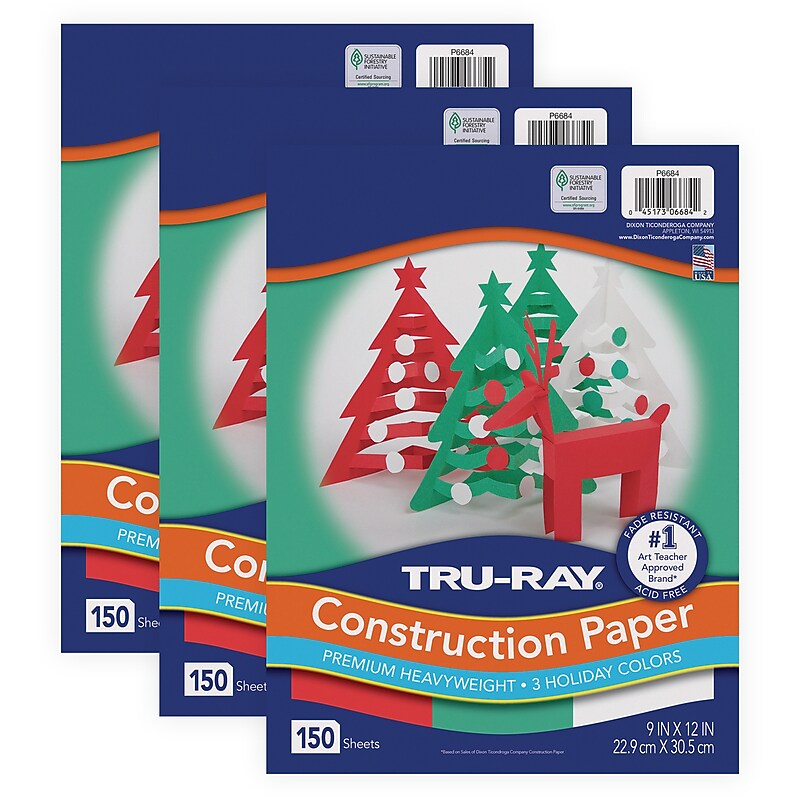 Tru-Ray Holiday 9" x 12" Construction Paper, Assorted Colors, 150 Sheets/Pack, 3 Packs/Bundle (PAC6684-3) image 1