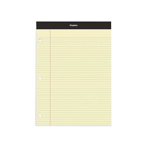Staples Notepad, 8.5" x 11.75", Narrow Ruled, Canary, 100 Sheets/Pad