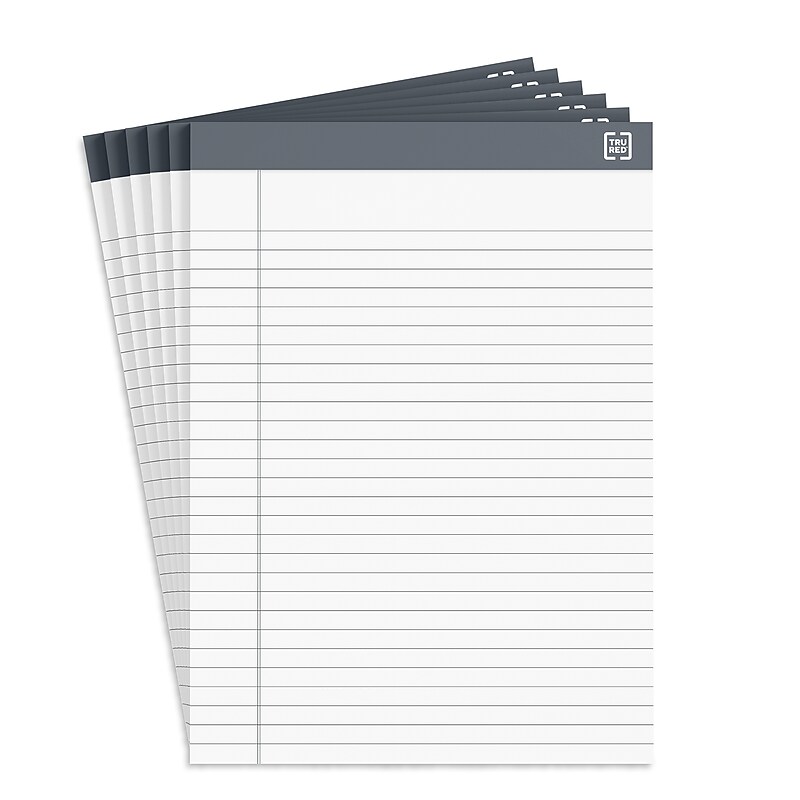 TRU RED™ Notepad, 8 1/2" x 11 3/4", Wide Ruled, White, 50 Sheets/Pad, 6 Pads/Pack (TR57365) image 1