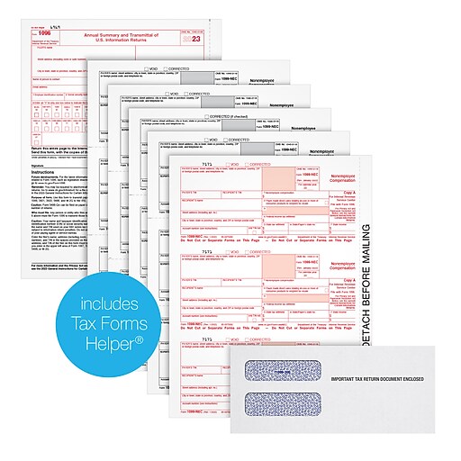 TOPS 2023 1099NEC Tax Form Kit with Software & Envelopes, 5Part, 100