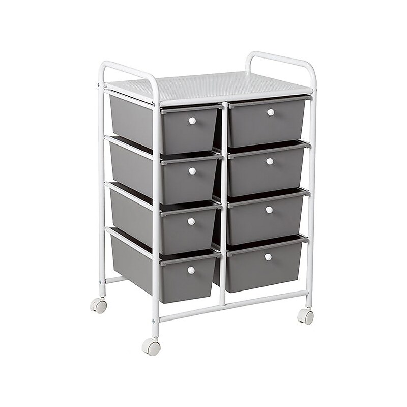 Honey-Can-Do 8-Drawer Metal/Plastic Mobile Storage Cart with Swivel Casters, White/Gray (CRT-09587) image 1