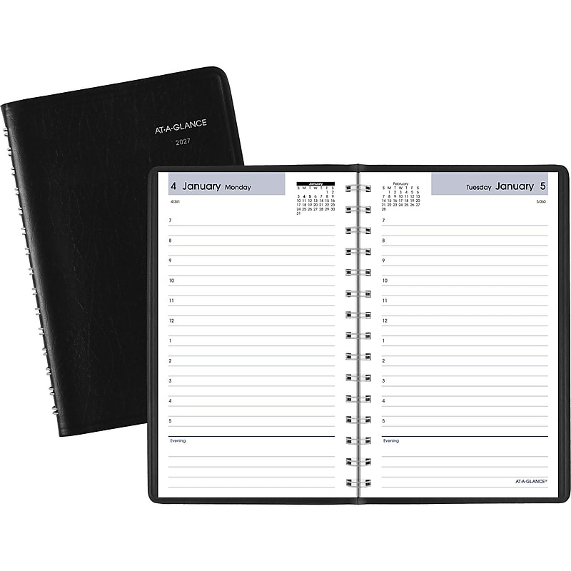 2027 AT-A-GLANCE DayMinder 5" x 8" Daily Appointment Book, Faux Leather Cover, Black (SK44-00-27) image 1