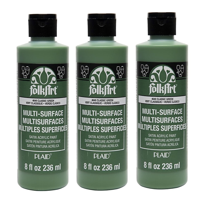 FolkArt Acrylic Paint Multi-Surface Satin, 8oz., Classic Green, 3/Pack(FLK4649-3) image 1
