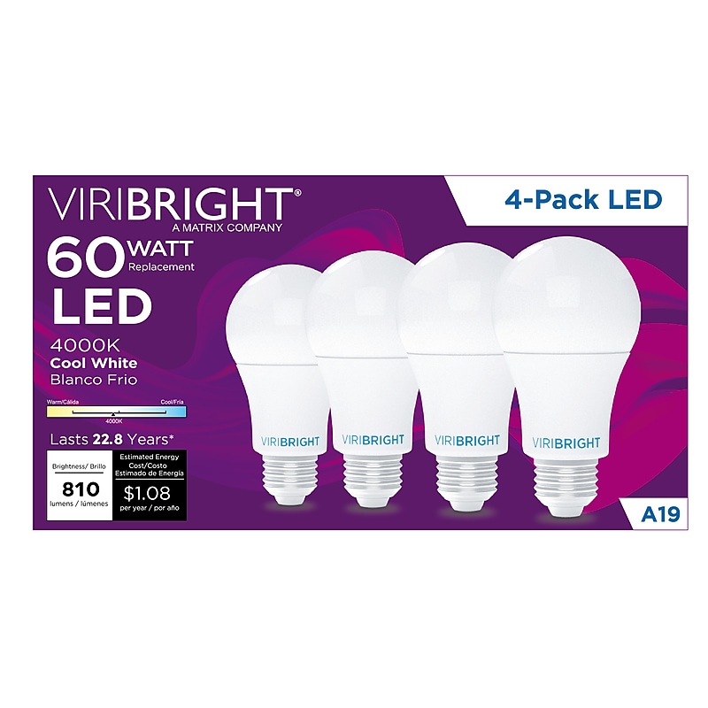 Viribright 9 Watts Cool White LED Household Bulb, 4/Pack (450108) image 1
