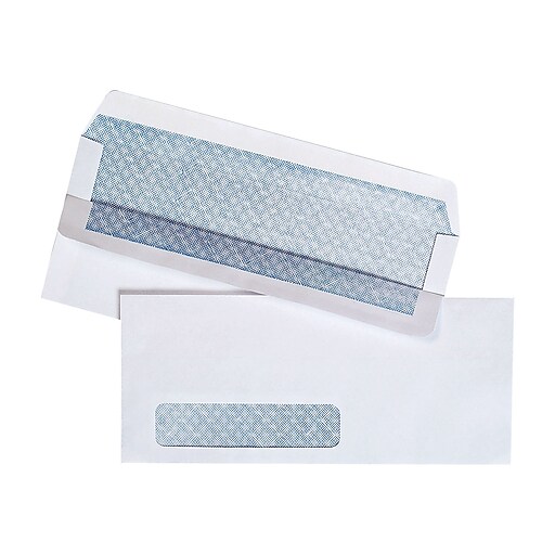 Staples #10 Security‑Tinted Window Envelopes, White, Self‑Seal