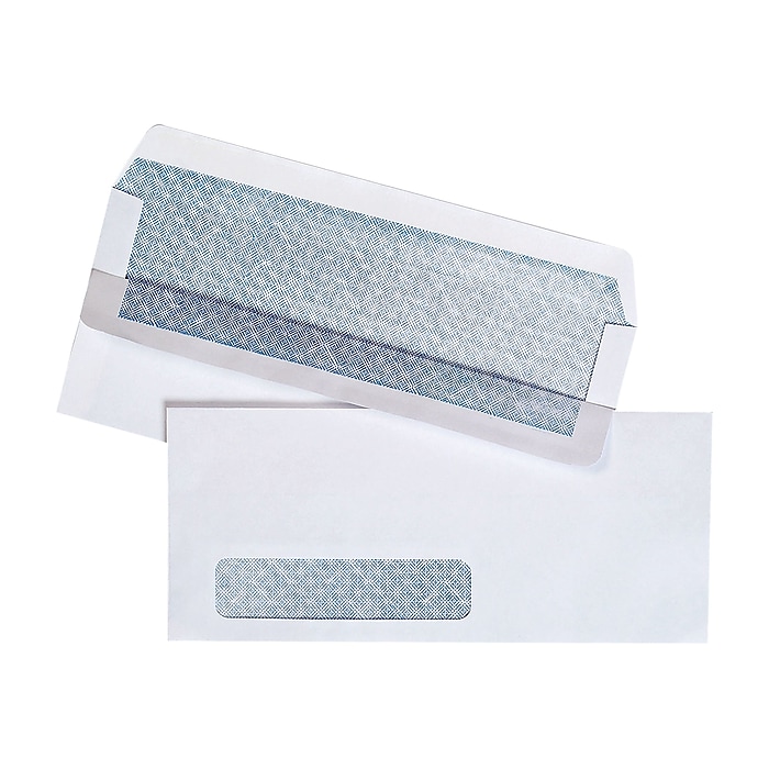 Staples #10 Security‑Tinted Window Envelopes, White, Self‑Seal
