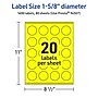 Avery Round Laser/Inkjet Multipurpose Labels, 1-5/8" Dia, Neon Yellow (1600/Box)~#|#~C6C3EE8B-E0B2-4429-879DE4570D850AFC_sc7