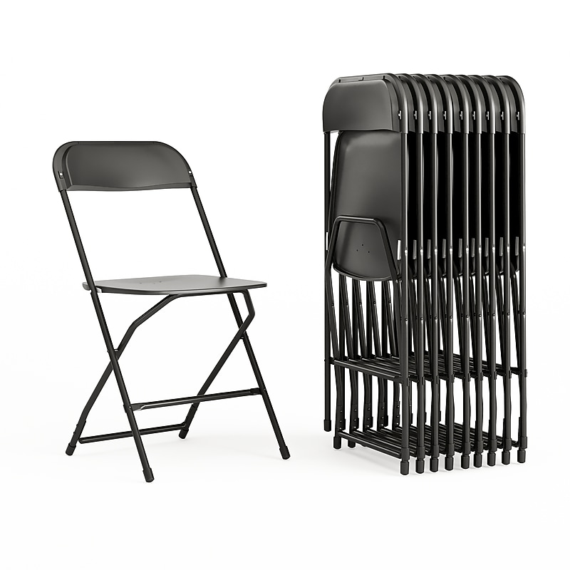 Flash Furniture HERCULES Plastic Folding Chair, Black, 24/Pack (24LEL3BK) image 1