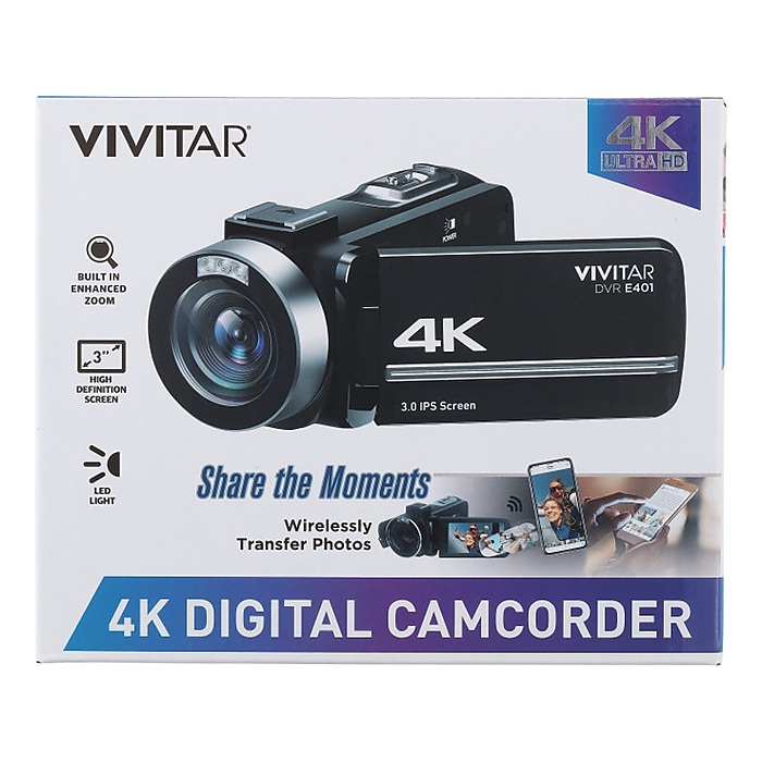 Vivitar DVR E401 42MP 4K Digital Camcorder, Black (DVRE401-BLK-STK-4)