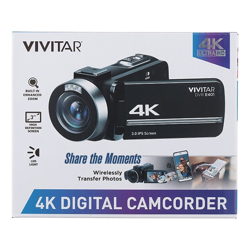 Vivitar DVR E401 42MP 4K Digital Camcorder, Black (DVRE401-BLK-STK-4) image 1