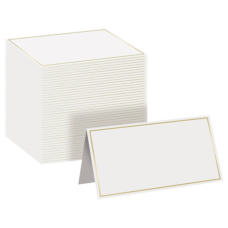 Better Office 2" x 3.5" White/Gold Table Tent Place Card, 100/Pack (64646-100PK) image 1