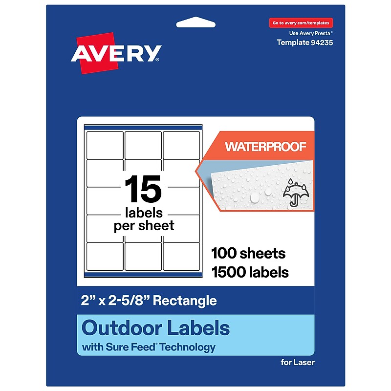 Avery Rectangle Laser Multipurpose Labels, 2" x 2-5/8", White, 1500/Box (19479399291) image 1