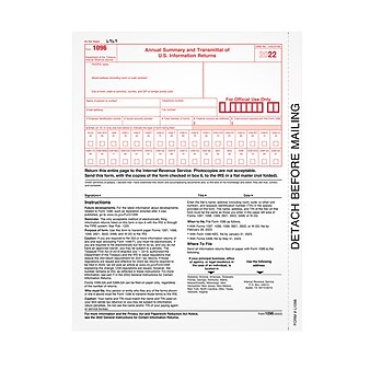 TOPS 2022 1096 Tax Form, 1-Part, 25/Pack (L109625)
