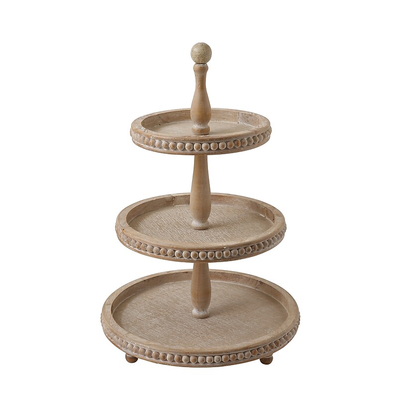 Storied Home Round 3-Tier Decorative Wood Tray (DF0228) image 1