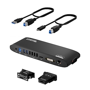 Plugable USB-C Dual HDMI Display Docking Station With 65W Laptop