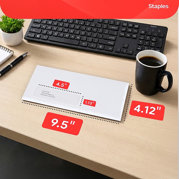 Staples Self Seal Security Tinted #10 Window Envelopes, 4 1/8