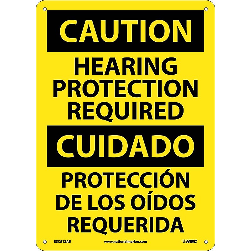 Caution Signs; Hearing Protection Required Bilingual, 14X10, .040 Aluminum image 1