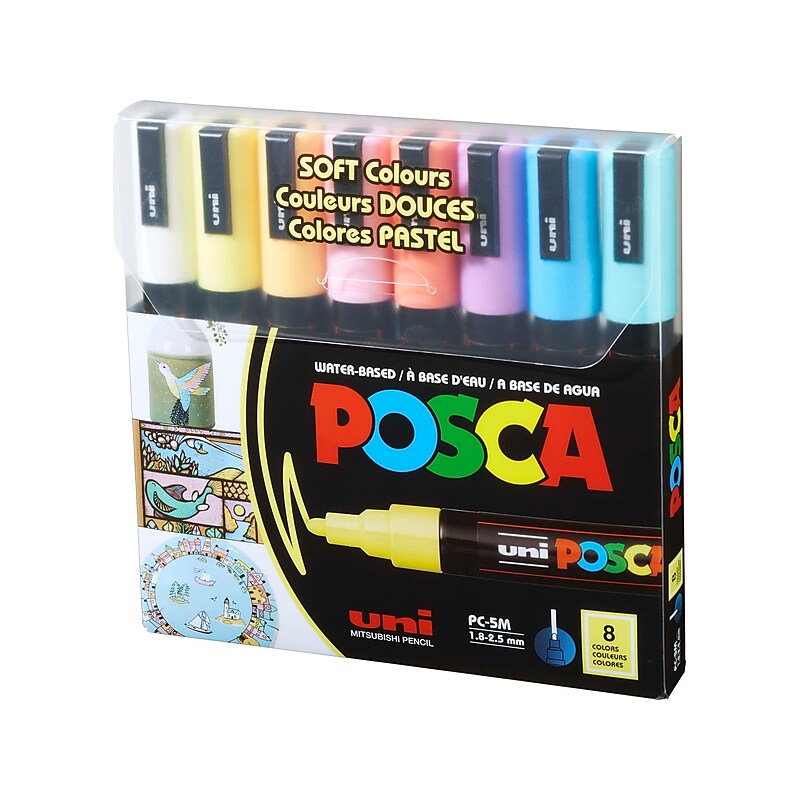 uni-ball Posca PC-5M Paint Markers, Bullet Tip, Assorted Colors, 8/Pack (PC5M8CSOFTCOLORS) image 1