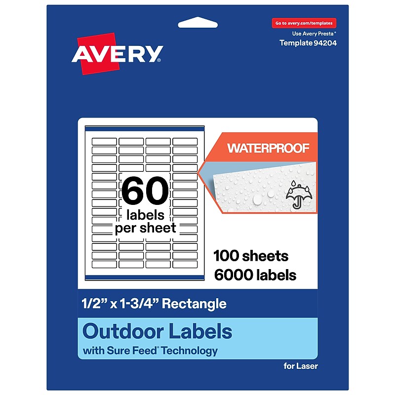 Avery Rectangle Laser Multipurpose Labels, 0.5" x 1.75", White, 6000/Box (19479399211) image 1