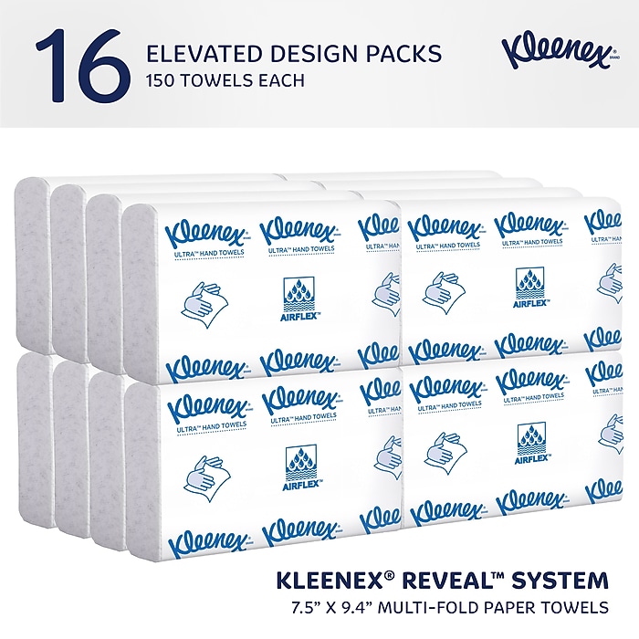 Kleenex Reveal Multifold Paper Towels, 2-Ply, White, 150 Sheets
