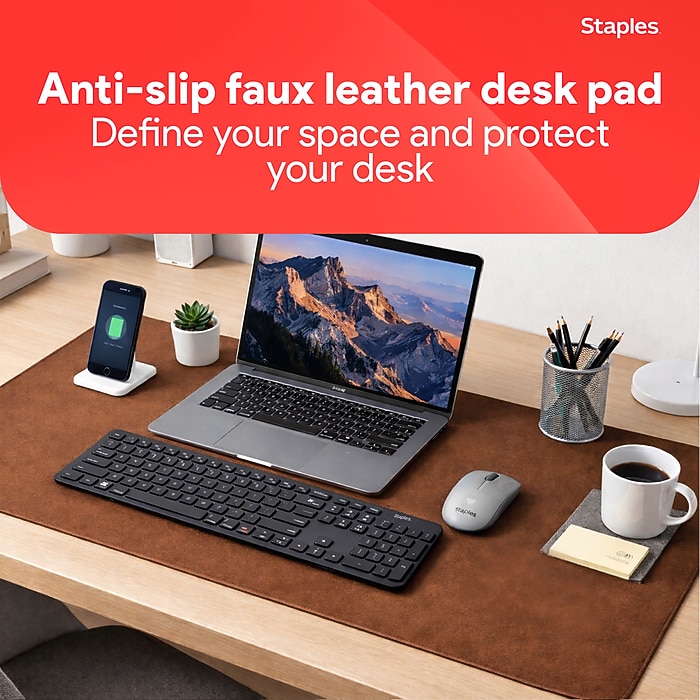 Staples TECH Anti-Slip Faux Leather Desk Pad, 31.5
