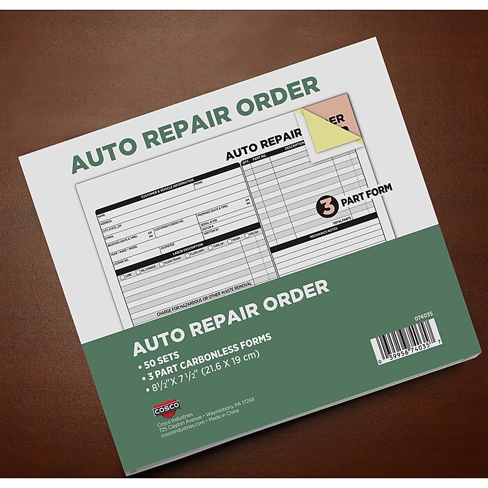 Adams Car Products Adams Auto Repair Order Forms - 3-Part