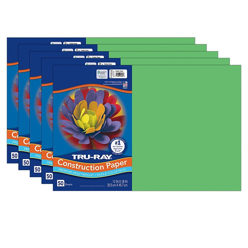Tru-Ray 12" x 18" Construction Paper, Festive Green, 50 Sheets/Pack, 5 Packs/Bundle (PAC103038-5) image 1