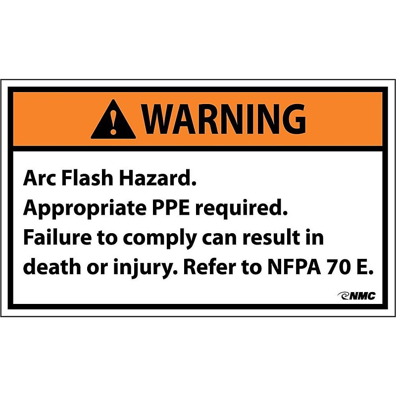 Warning Labels; Arc Flash Hazard .., 3" x 5", Adhesive Vinyl, 5/Pack image 1
