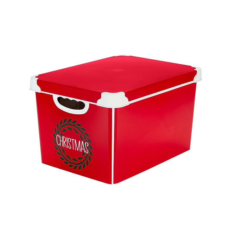 Simplify Christmas Wreath Storage Tote Bin with Lid, Plastic, Red (9081-A) image 1