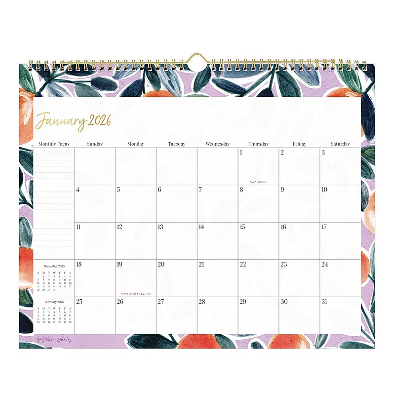 2026 Blue Sky Blue Sky 15" x 12" Monthly Wall Calendar, Bright Buds (158067) image 1