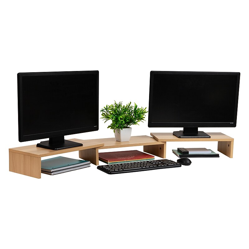 Mind Reader Adjustable Dual Monitor Stand, Up to 44 lbs., Brown (MDFMOND-BRN) image 1