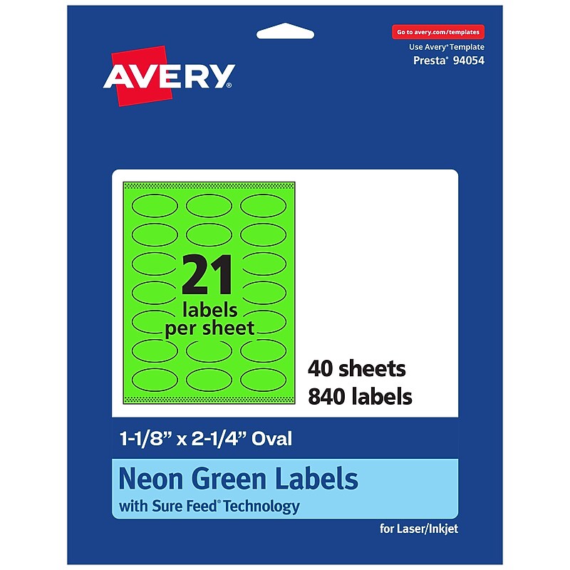 Avery Oval Multipurpose Labels, 1-1/8" x 2-1/4", Neon Green, 840/Pack (94054) image 1