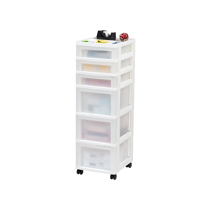 Iris 6-Drawer Standalone Cart, White/Translucent White