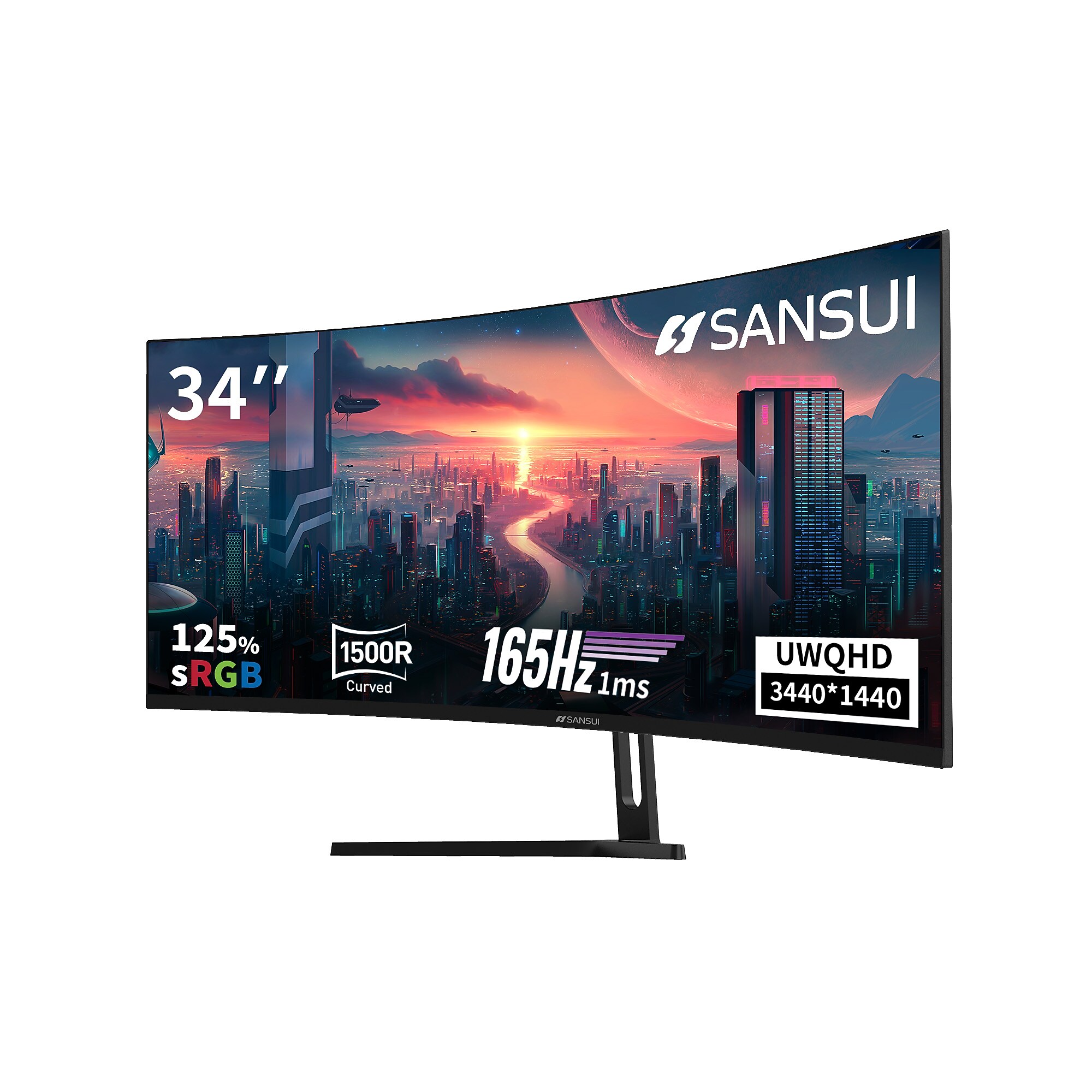 Sansui 34″ Curved WQHD 165Hz LED AMD FreeSync Gaming Monitor, HDR, Black (SG34C5QK) Sansujyuku sansujyuku.com