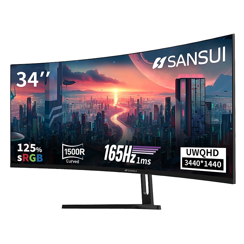 Sansui 34" Curved WQHD 165Hz LED AMD FreeSync Gaming Monitor, HDR, Black (SG34C5QK) image 1