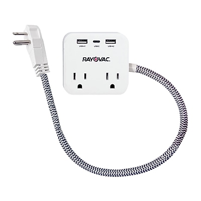RAYOVAC 2-Outlet 3-USB Port Surge Protector, 1.5-ft. Cord, 450-Joules, White (FL-143SC) Sansujyuku sansujyuku.com