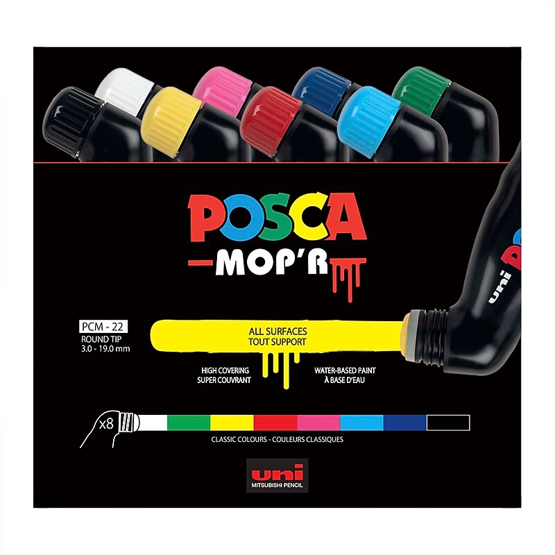 POSCA Mop'R PCM-22  Water Based Squeezable Paint Marker, Round Tip, Assorted Colors, 8/Set (UBCPCM228C) image 1