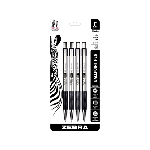 Zebra 3 Series F-301 Retractable Ballpoint Pen, Fine Point, 0.7mm