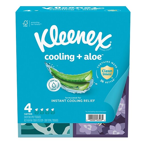 Kleenex Cooling + Aloe Facial Tissue, 2-ply, 50 Tissues/Box, 4