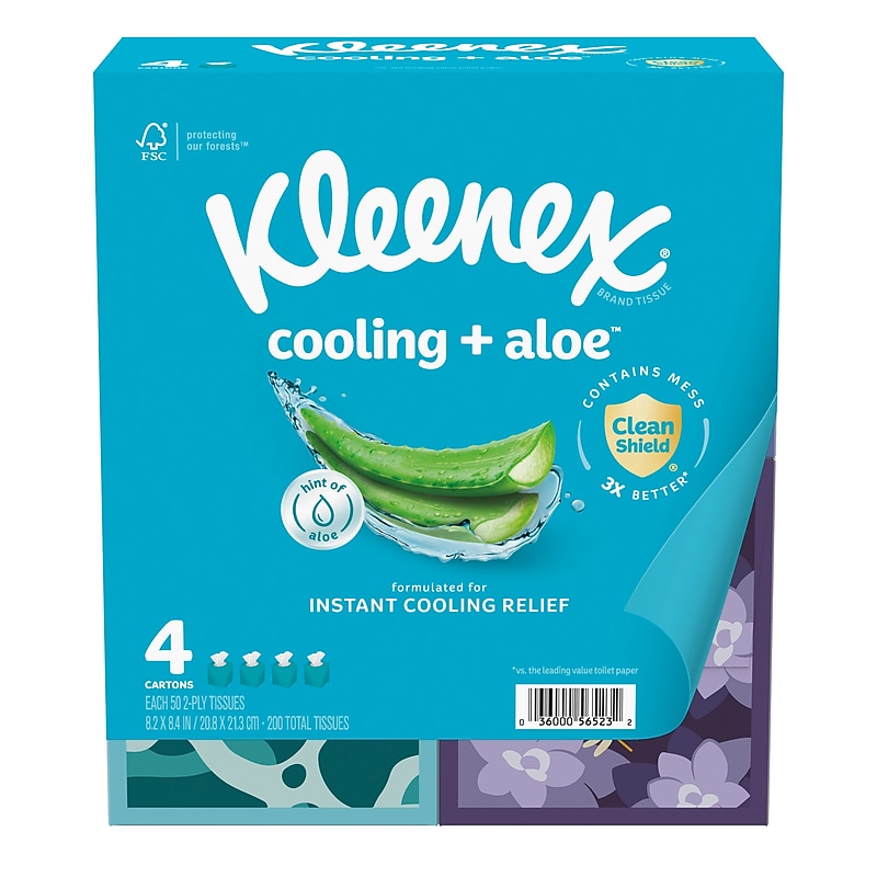 Kleenex Cooling + Aloe Facial Tissue, 2-ply, 50 Tissues/Box, 4 Boxes/Pack (56523) image 1