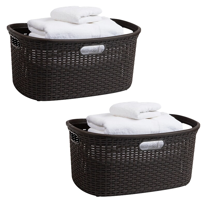 Mind Reader 10.57-Gallon Laundry Basket with Handles, Plastic, Brown, 2/Set (40LBASK2PK-BRN) image 1