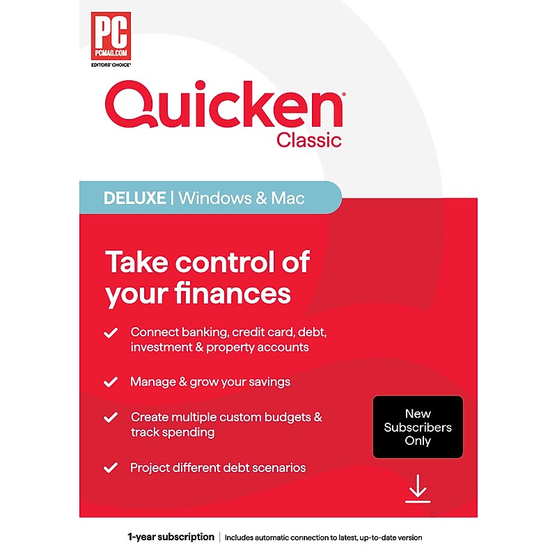 Quicken Classic Deluxe for New Subscribers Only, 1 User, Windows/Mac/Android/iOS, Download (170476) image 1