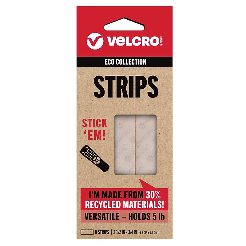 Velcro® ECO Collection Hook and Loop Strips Fastener, 0.75" x 0.0625', White (VEL-30191-USA) image 1