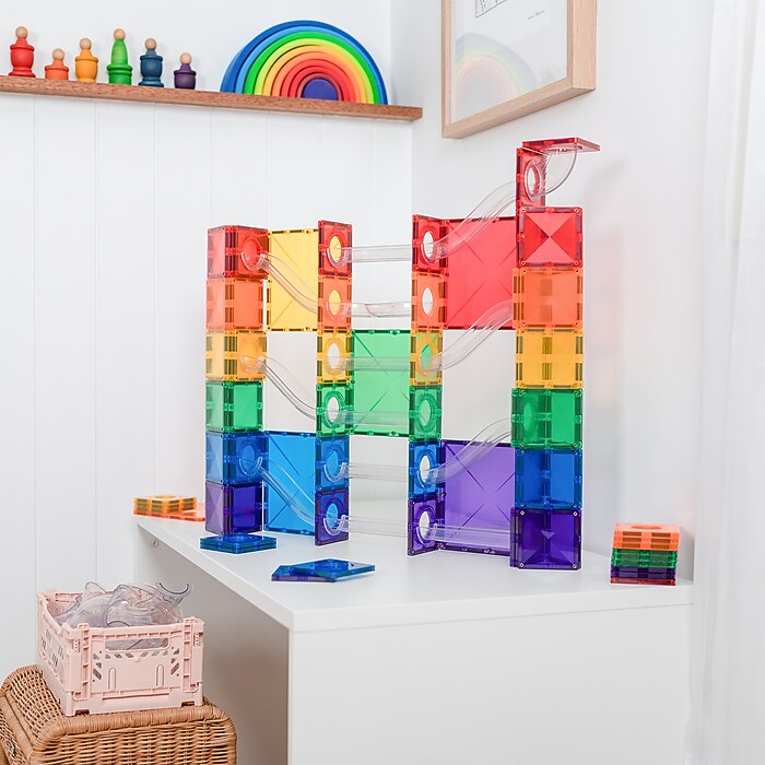 Connetix Magnetic Tiles Super Ball Run Pack, 134 Pieces