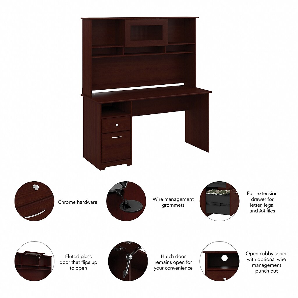 Desk with hutch from side angle showing features