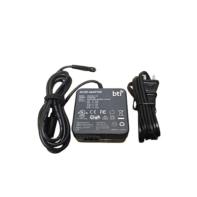 BTI 65W USB-C AC Adapter for Multiple Laptops, Black (65WUSB C BTI) image 1