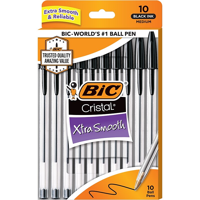 BIC Cristal Ballpoint Pen, Medium Point, 1.0mm, Black Ink, 10/Pack (068271) image 1
